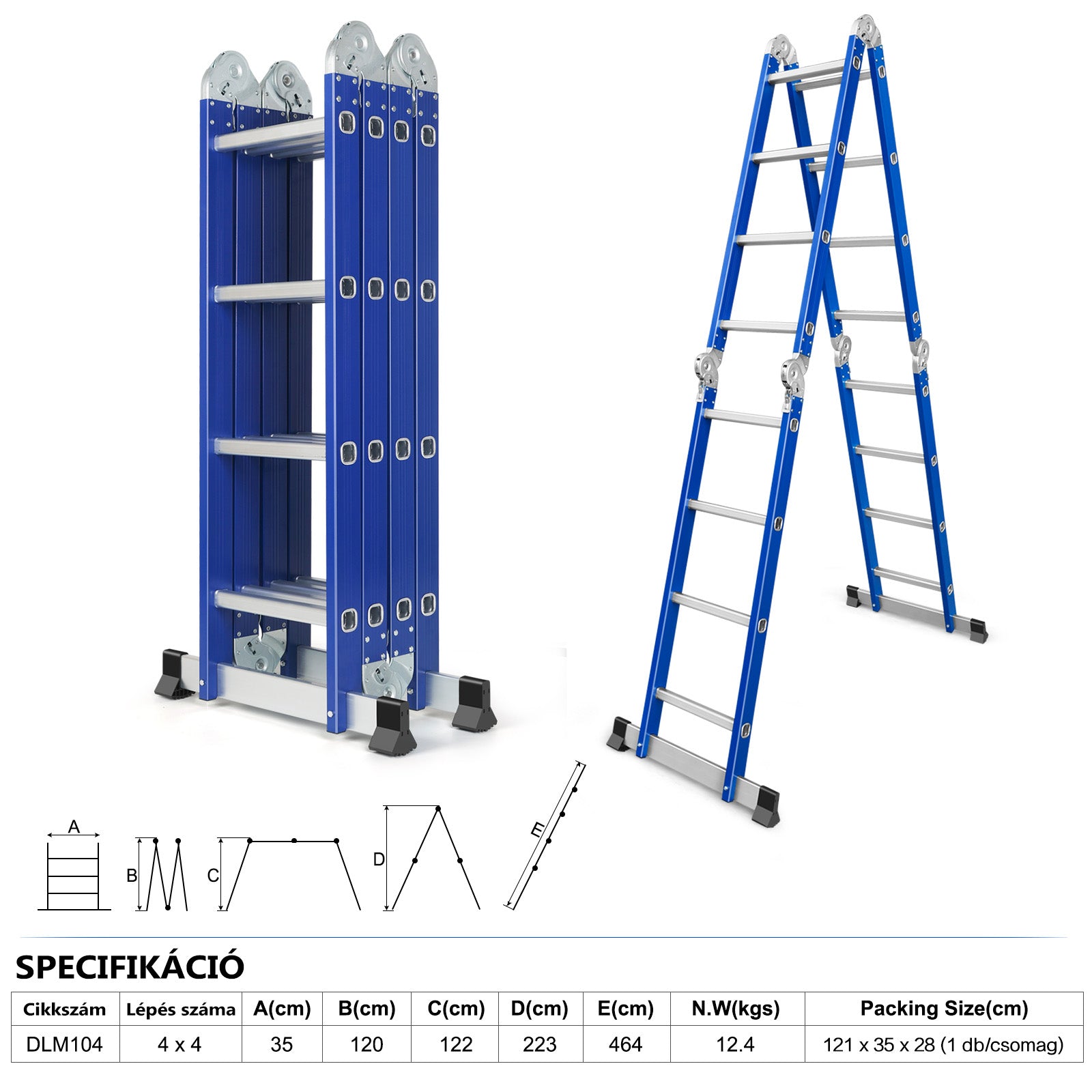 Alumínium Multifunkcionális Létra 4 x 4 Fokozat