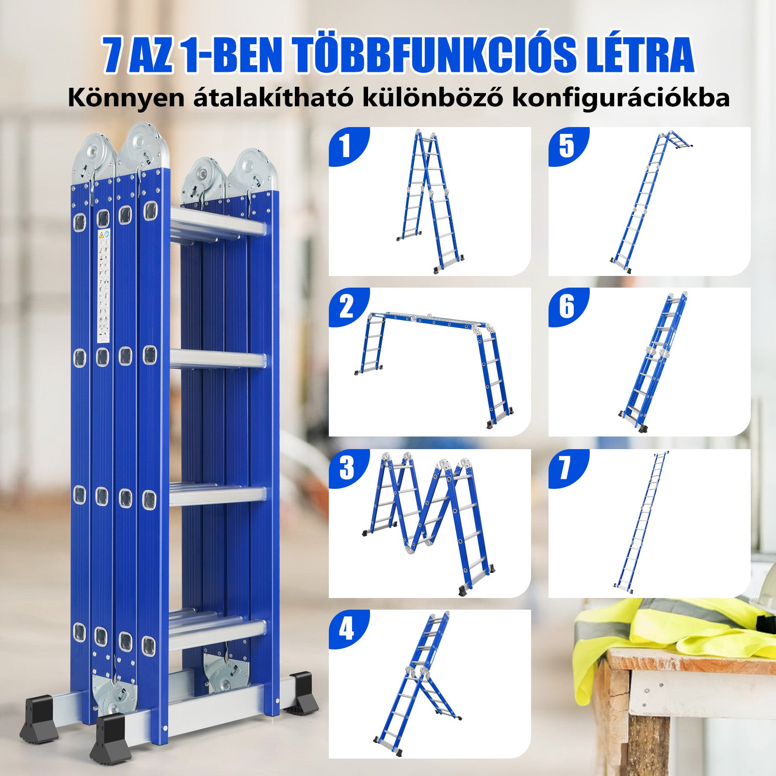 Alumínium Multifunkcionális Létra 4 x 4 Fokozat